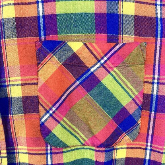 Carolina Colours Women’s 22W 3X Plaid Button Up Shirt Multi-Color Short Sleeve - Picture 14 of 15